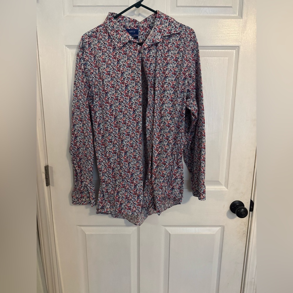 Apt. 9 Men's Red and Blue Floral Button Down Shirt Size XL